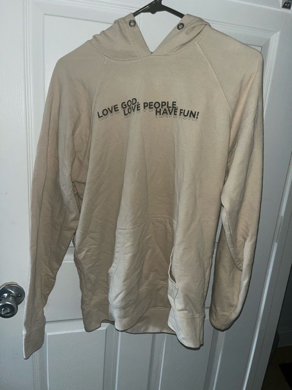 Men's Cream Crewneck Hoodie with 'Love God Love People' Print